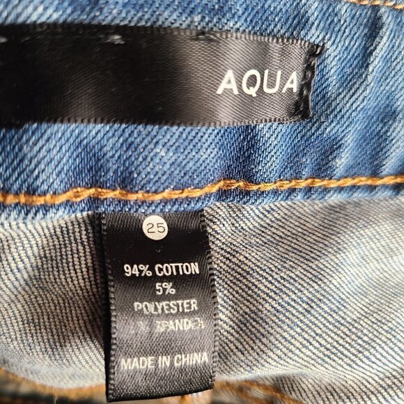 AQUA Retro Side Stripe Y2K Raw Distressed Hem Skinny Jeans - Picture 5 of 6